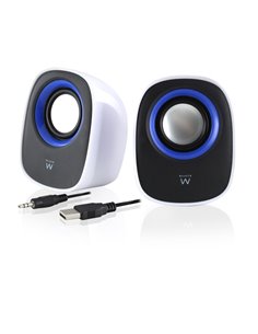 Ewent Altavoces Estereos de Sobremesa - Alimentation USB - Control de Volume - Jack de 3.5mm - Couleur Blanc/Noir