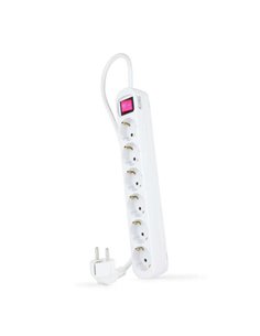 Nanocable Regleta de Protection Avec 6 Shuckos - Câble de 1.40m - Interruptor On/Off - Couleur Blanc