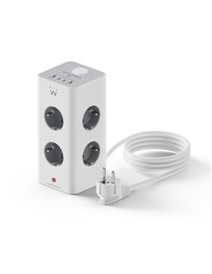 Ewent Regleta Avec 12 Tomas de Sobremesa - 8x Schuko 16A - 2x USB-À - 2x USB-C - Interruptor On/Off - Protection Infantil - Form