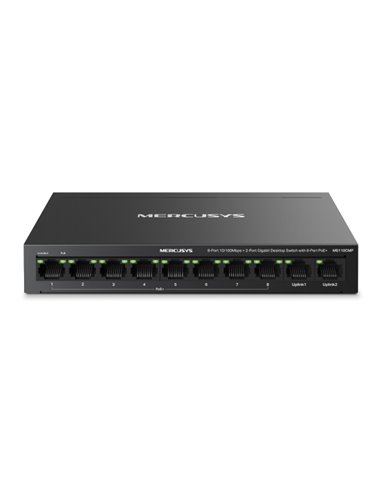 Mercusys MS110CMP Swtich 10 Puertos RJ45 - 8 Puertos 10/100Mbps PoE+ - 2 Puertos Gigabit - Jusqu'à 250 Metros de Portée - Couleu