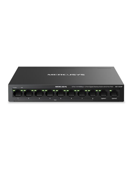 Mercusys MS110CMP Swtich 10 Puertos RJ45 - 8 Puertos 10/100Mbps PoE+ - 2 Puertos Gigabit - Jusqu'à 250 Metros de Portée - Couleu