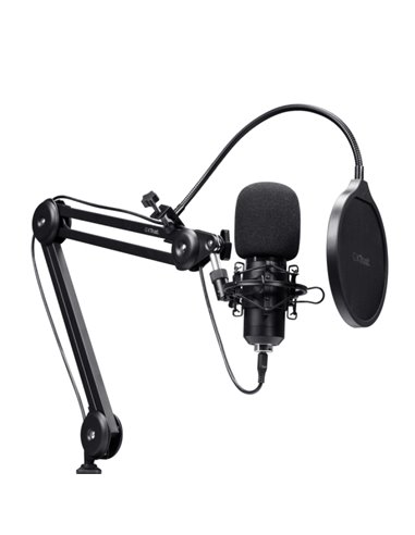 Trust GXT 270 Emita II+ Microfono de Estudio - Câble USB 2.5m - Filtro Antipop de Rejilla - Brazo Réglable - Filtro Antiviento -