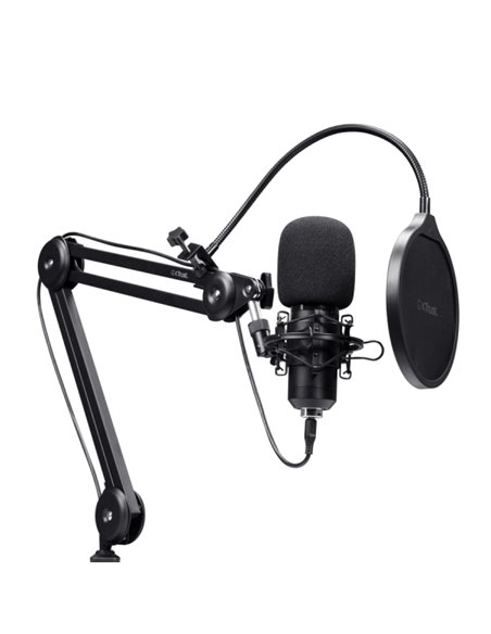 Trust GXT 270 Emita II+ Microfono de Estudio - Câble USB 2.5m - Filtro Antipop de Rejilla - Brazo Réglable - Filtro Antiviento -