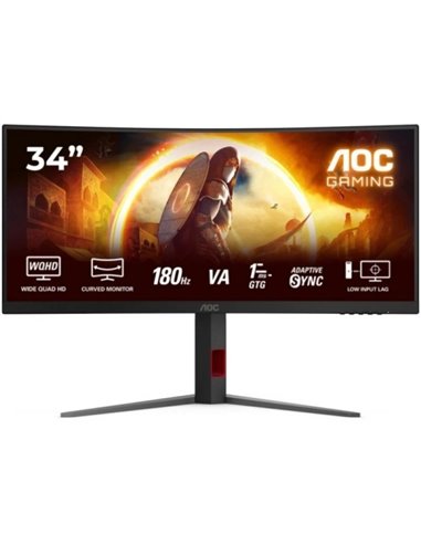 AOC G4 Monitor 34" Curvo 1500R Fast VA WQHD 180Hz HDR10 - Respuesta 1ms - HDMI, DisplayPort, Audio - Montaje VESA 100x100 - Coul