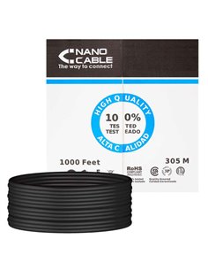 Nanocable Bobina de Câble de Réseau Rigido Imperméable Pour Extérieur RJ45 Cat.6 UTP AWG24 305m - Couleur Noir