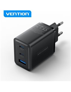 Vention Cargador de Pared GaN 3 Puertos USB (C + C + À) (65W/65W/30W) - EU - Couleur Noir