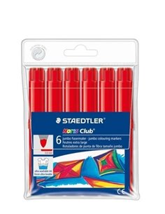 Staedtler Noris Jumbo 340 Pack de 6 Feutres Jumbo - Pointe de Fibre - Trait 3mm - Couvercle Ventilada - Couleur Rouge