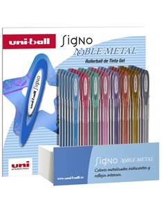 Uni-ball Signo Noble Metal Présentoir de 48 Boligrafos de Encre Gel - Pointe de Bola 0.8mm - Encre Résistant à l'eau et Luz - Es
