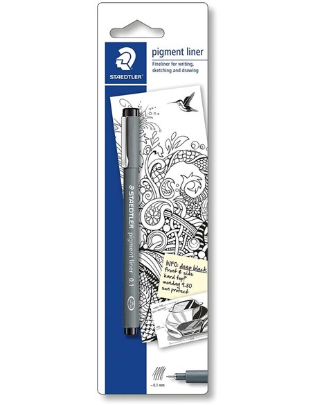 Staedtler Pigment Liner 308 Blister Avec Feutre Calibrado - Trait 0.2mm - Pointe Engarzada en Metal - Couleur Noir