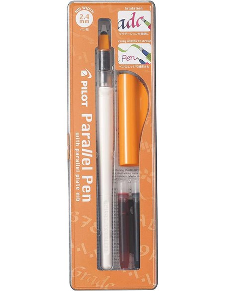 Pilot Pack de Pluma Estilografica Parallel Pen 2.4mm - Embout en acier - Trait de 2.4mm - 2 Recargas - Couleur Noir/Rouge