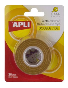 Apli Ruban Adhesiva Double face 30mm x 10m - Facile de Cortar et Aplicar - Adhesion Fuerte et Durable - Transparent