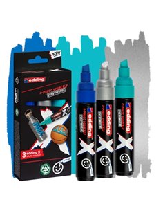 Edding X 6900 Oceano Pack de 3 Feutres Multisuperficie Permanentes de Encre Opaca - Pointe Biselada Avec Trait 2-10mm - Couleur 