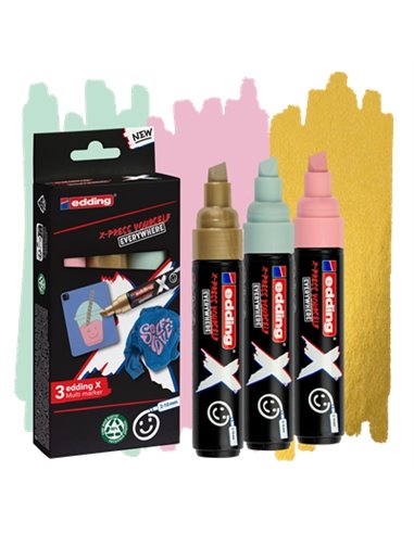 Edding X 6900 Pastel Pack de 3 Feutres Multisuperficie Permanentes de Encre Opaca - Pointe Biselada Avec Trait 2-10mm - Couleur 