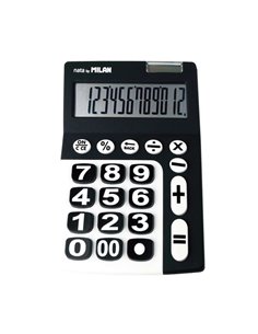 Milan Calculadora de 12 Digitos Extra Grande - Tecla de Rectificacion de Entrée de Datos - Couleur Noir et Blanc