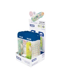 Milan New Look Présentoir Avec 12 Blisters de Pegamento en Ruban - Multiusos - Multisuperficies - 8.4mm x 8m - Couleurs assortie