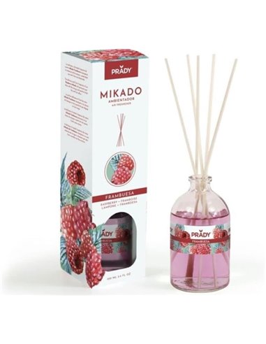 Prady Ambientador Mikado Frambuesa - Flacon de Cristal 100 ml et Varitas Difusoras