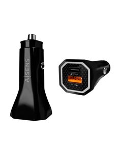Aisens Cargador de Coche 38W,1xUSB-C PD3.0 20W,1xUSB-À QC3.0 18W - Couleur Noir