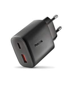 NGS ERA 45W Cargador de Pared Ultrarrapido GaN - 1 USB-C et 1 USB-À - Couleur Noir