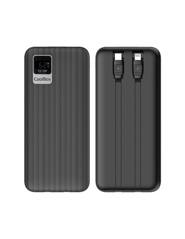 Coolbox DP20 Powerbank 20000mAH 22.5W PD et QC - USB-C et Lightning - Écran LCD - Couleur Noir