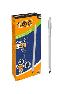 Bic Cristal Glace Stylo à bille de Bola - Corps Opaco en Couleur Argent Mate - Pointe Ronde de 1mm - Trait 0.4mm - Encre Avec Ba