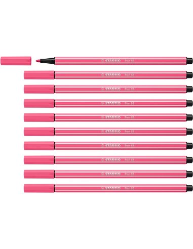 Stabilo Pen 68 Feutre de Pointe de Fibre - Trait de 1mm aprox. - Encre Avec Base de Eau - Couleur Rose
