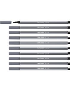 Stabilo Pen 68 Feutre de Pointe de Fibre - Trait de 1mm aprox. - Encre Avec Base de Eau - Couleur Gris Foncé
