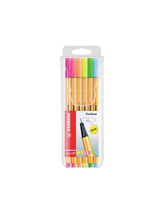 Stabilo Point 88 Pack de 6 Feutres de Pointe Fina de Fibre - Trait de 0.4 mm - Encre Avec Base de Eau - Couleurs assorties Neon