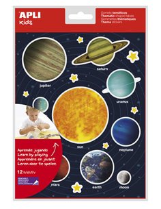 Apli Gomets Tematicos Système Solar - 240 Gomets en 12 Feuilles - Adhésif Removible - Idéal Pour Aprendizaje Visual et Habilidad
