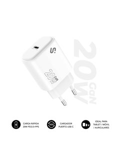 Subblim Cargador de Pared GaN 20W - USB-C - Charge rapide - Couleur Blanc