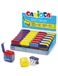 Carioca Présentoir Avec 24 Minisacapuntas de 2 Orificios Avec Deposito - Tapon de Sécurité en la Cuchilla - Couleurs Aléatoires 