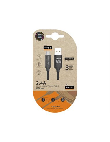 TechOneTech Câble USB-À Mâle à USB-C Mâle 1m - Recubierto de Nylon Tressé