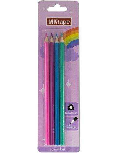 MKtape Pack de 4 Lapices Triangulares de Couleurs - Mina de 3,0mm - Resistencia à la Rotura - Couleurs Pastel