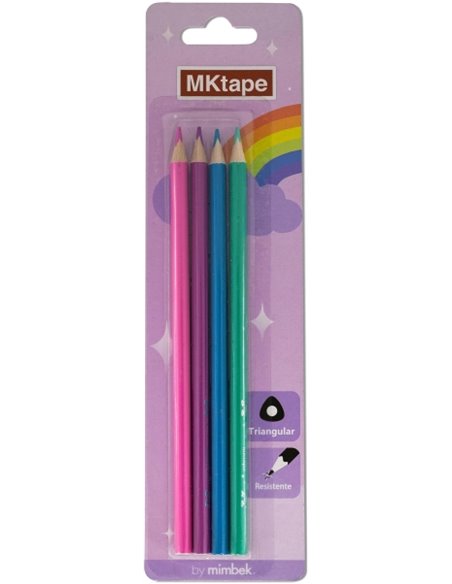 MKtape Pack de 4 Lapices Triangulares de Couleurs - Mina de 3,0mm - Resistencia à la Rotura - Couleurs Pastel