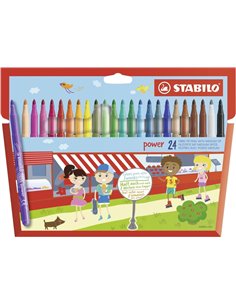 Stabilo Power Pack Avec 24 Feutres de Couleurs - Pointe Media de 2mm - Encre Lavable - Capuchon Ventilado - Couleurs assorties