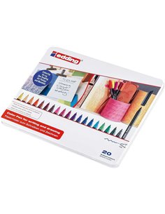 Edding 1200 Boîte Metalica Avec 20 Feutres - Pointe Ronde - Trait 1mm - Encre Avec Base de Eau - Couleurs assorties