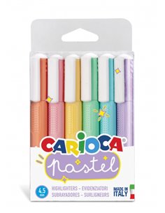 Carioca Pack de 6 Subrayadores Pastel - Encre à Base de Eau - Pointe Biselada - Encre Lavable - Couleur Varios