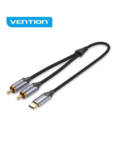 Vention Câble USB-C à 2 RCA - Cancelacion de Ruido Haute Fidelidad - Blindaje Multiple - Chip Audio Haute Gama - Couleur Gris