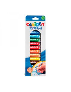 Carioca Pack de 12 Tubitos de Tempera 12ml - Couleurs Superlavables - Alto Poder Cubriente - Aplicable en Materiales Porosos - C