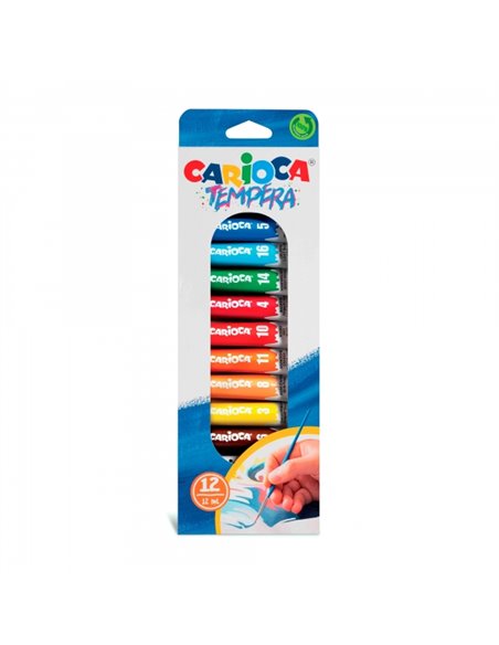 Carioca Pack de 12 Tubitos de Tempera 12ml - Couleurs Superlavables - Alto Poder Cubriente - Aplicable en Materiales Porosos - C