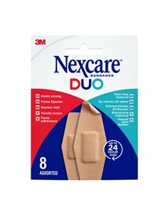 Nexcare Duo Pack de 8 Pansements assortis - Retirada Sans Dolor - Résistant à l'eau - Respirant - Couleur Chair