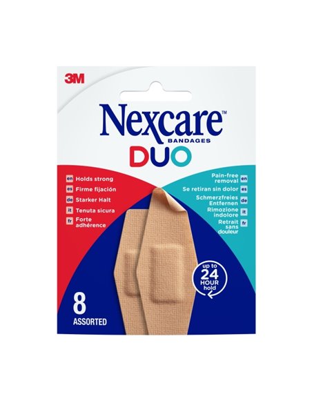 Nexcare Duo Pack de 8 Pansements assortis - Retirada Sans Dolor - Résistant à l'eau - Respirant - Couleur Chair