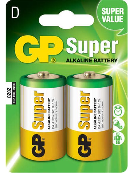 GP Pack de 2 Pilas Super Alcalinas LR20 D 1.5V