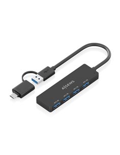 Aisens Hub USB 3.1 USB-À/USB-C - 4xUSB-À - 15cm - Couleur Noir