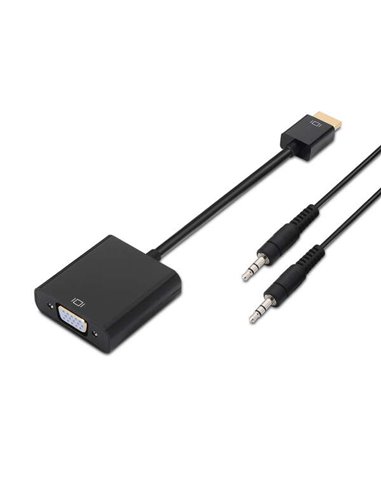 Aisens Conversor HDMI à SVGA+Audio - HDMI À Mâle-SVGA Femelle+JACK 3.5/H - 10 cm+1.0m - Couleur Noir