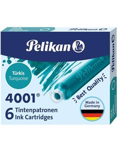 Pelikan Boîte de 6 Cartuchos 4001 TP/6 - Recambio Pour Plumas Estilograficas - Couleur Bleu Turquoise