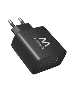 Ewent EW1330 Cargador GaN Universal de Pared 65W Ultrarapido - 1x USB-C PD 3.0 & PPS, 1x USB-À QC 3.0 - Couleur Noir