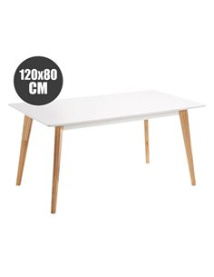 Muvip Mesa Design D900 - Patas Macizas de Bois de Haya - Superficie MDF Épaisseur 18mm - 120x80cm - Couleur Blanc