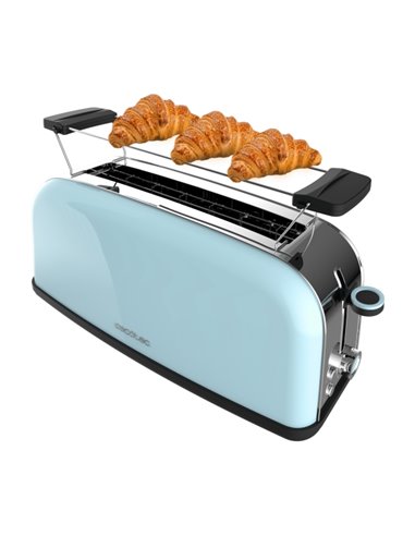 Cecotec Toastin' Time 850 Tostadora de Ranura Larga - 850W - Ranura Ancha - Calienta Panecillos - Autocentrado - Bandeja Recogem