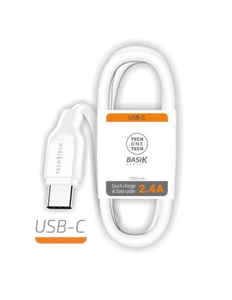TechOneTech Câble BASIK USB-À Mâle à USB-C Mâle 1m - Recubierto Nylon Tressé Blanc