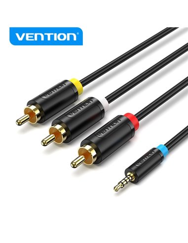 Vention Câble Jack 2.5 mm à 3 RCA - Conexion Versatil - Compatible Avec TV Antiguas - Couleur Noir
